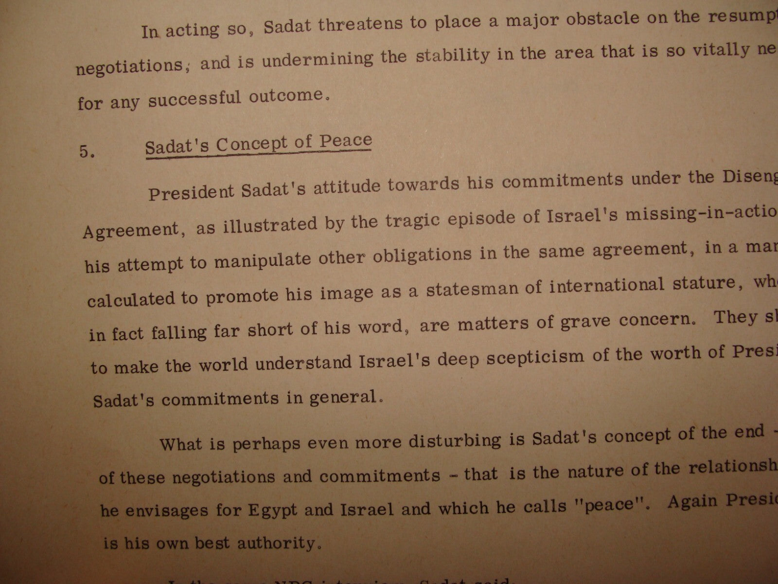 Paper Jewish Judaica 1974-8 Israel Israeli Foreign Affairs Egypt SADAT Peace