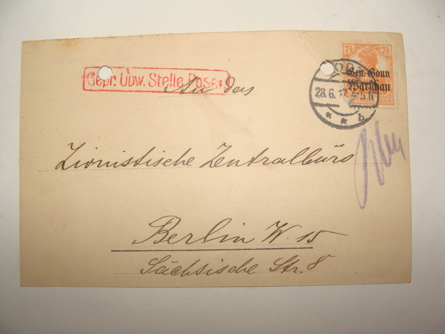 Germany Letter Jewish Judaica 1917 Zionist Bureau German Berlin Lodz Poland