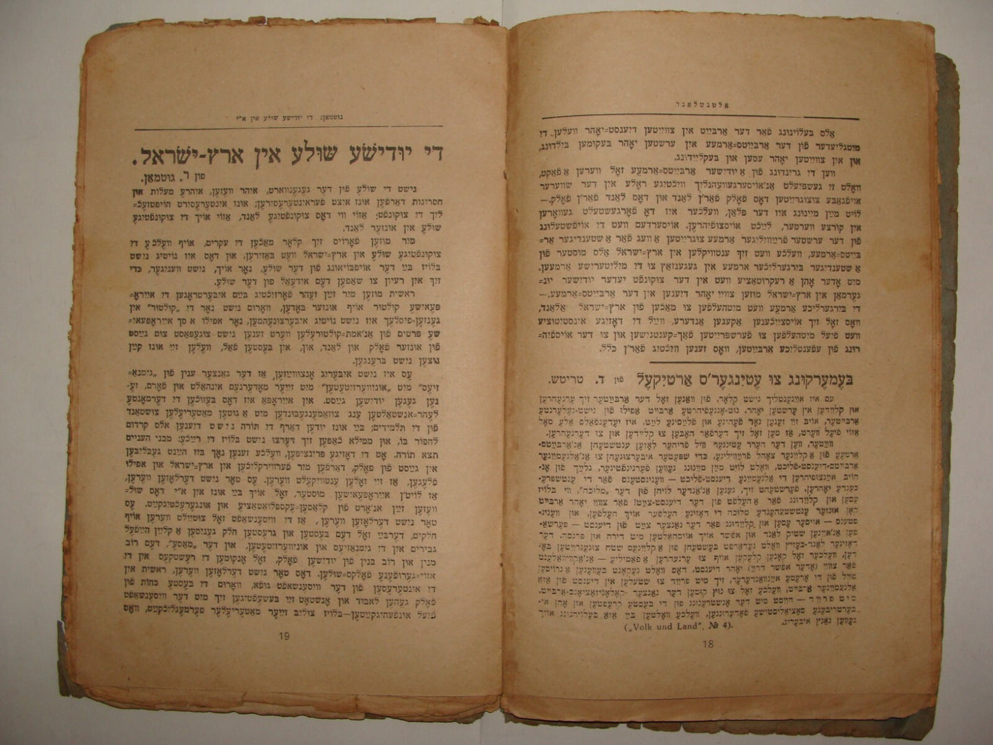 RARE Jewish Judaica ALTNEULAND Yiddish Poland Warsaw Monthly 1919 Zionist PHOTOS