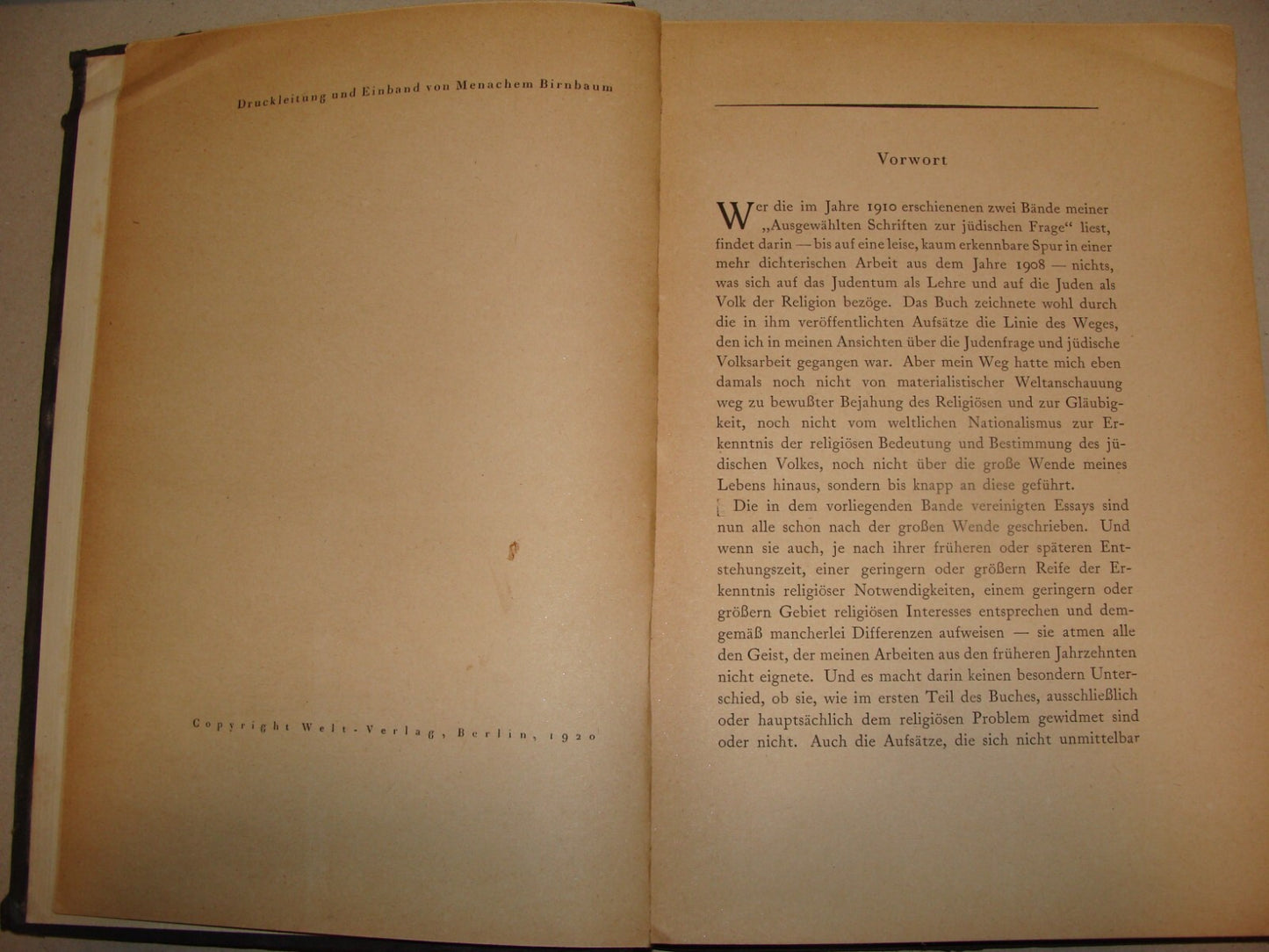 Germany Book Jewish Judaica 1920 German   Nathan Birnbaum Philosophy Zionism