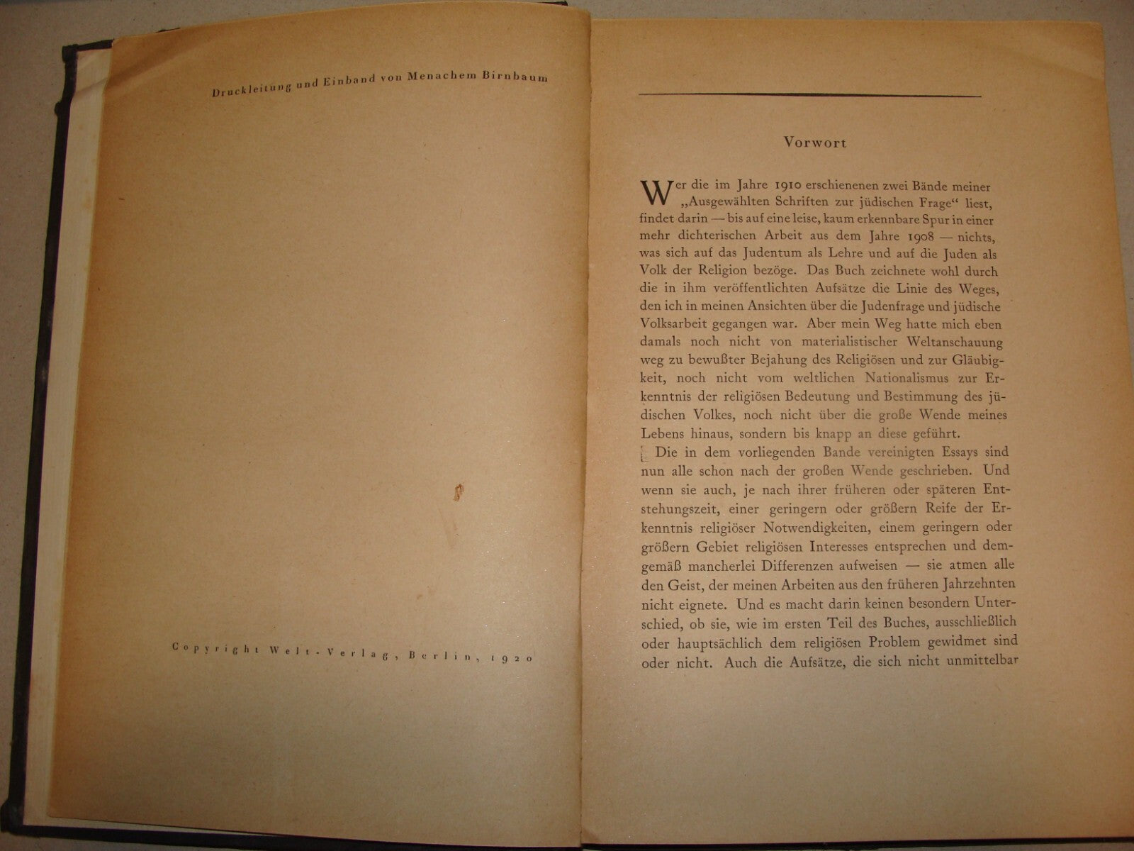 Germany Book Jewish Judaica 1920 German   Nathan Birnbaum Philosophy Zionism