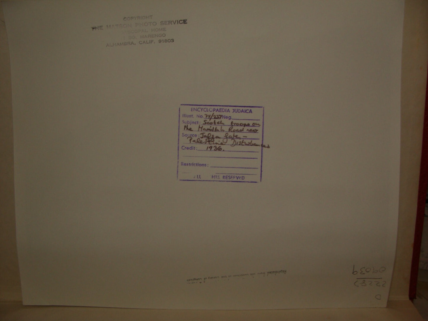 Photo Print Palestine MATSON 1936 Arab Riot Israel Jerusalem Mamila Hotel Police