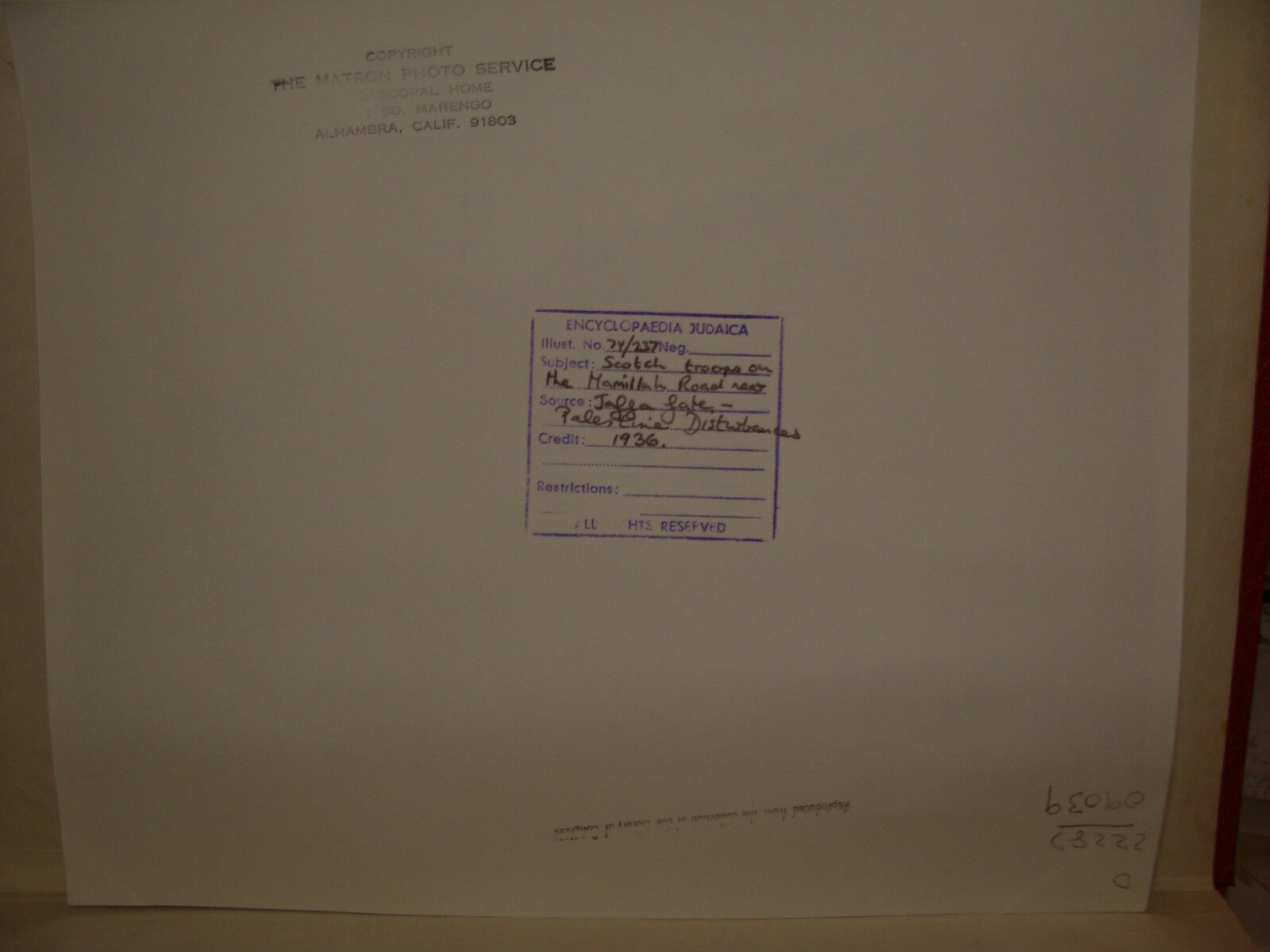 Photo Print Palestine MATSON 1936 Arab Riot Israel Jerusalem Mamila Hotel Police