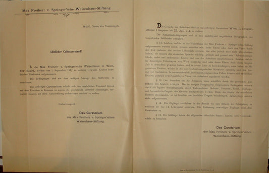 Letter Jewish 1899 Antique Judaica German Austria Vienna Orphanage MAX FREIHERR