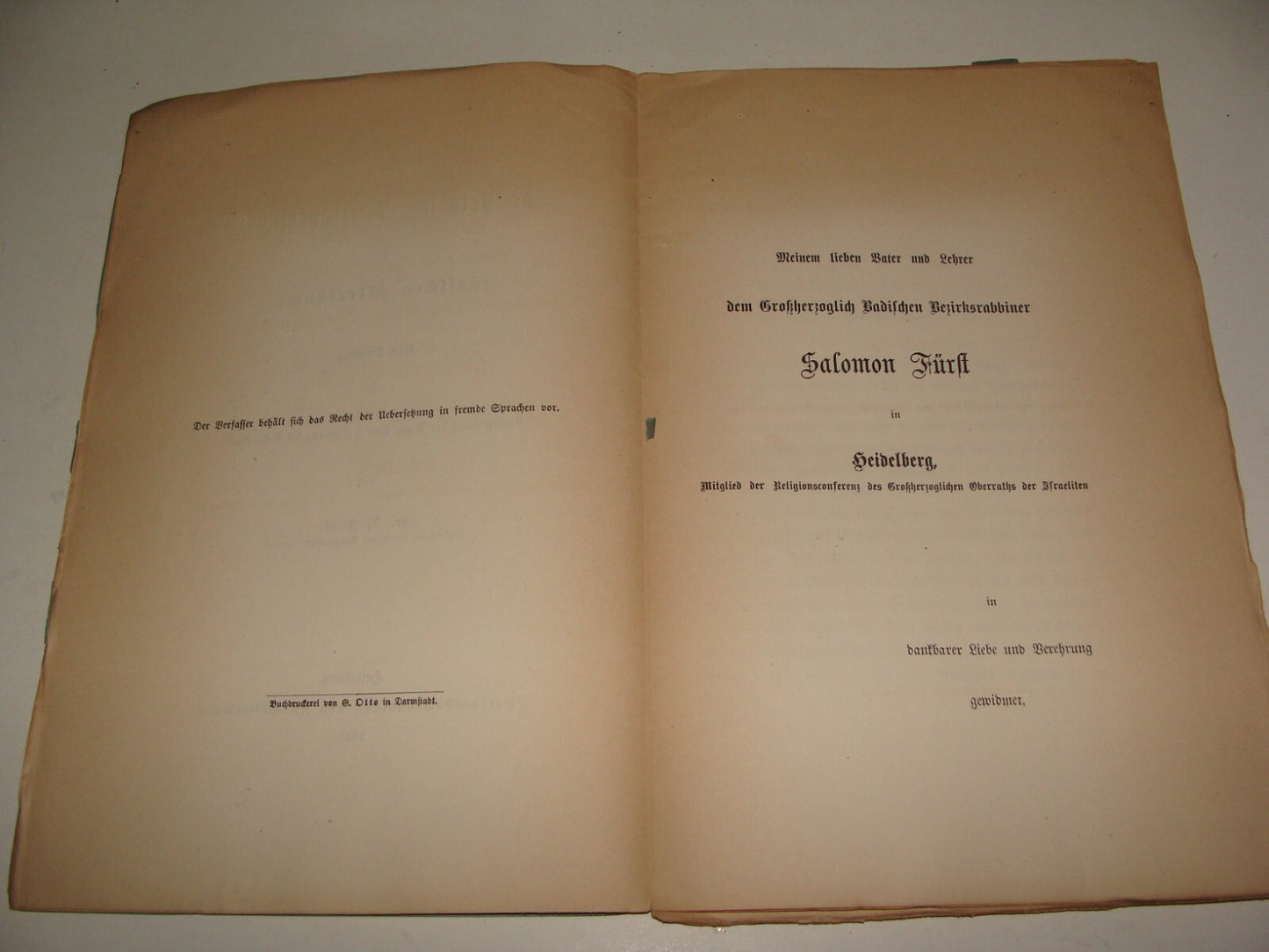 Germany Book Jewish RARE Judaica Antique 1870 German Rabbi Julius Furst History