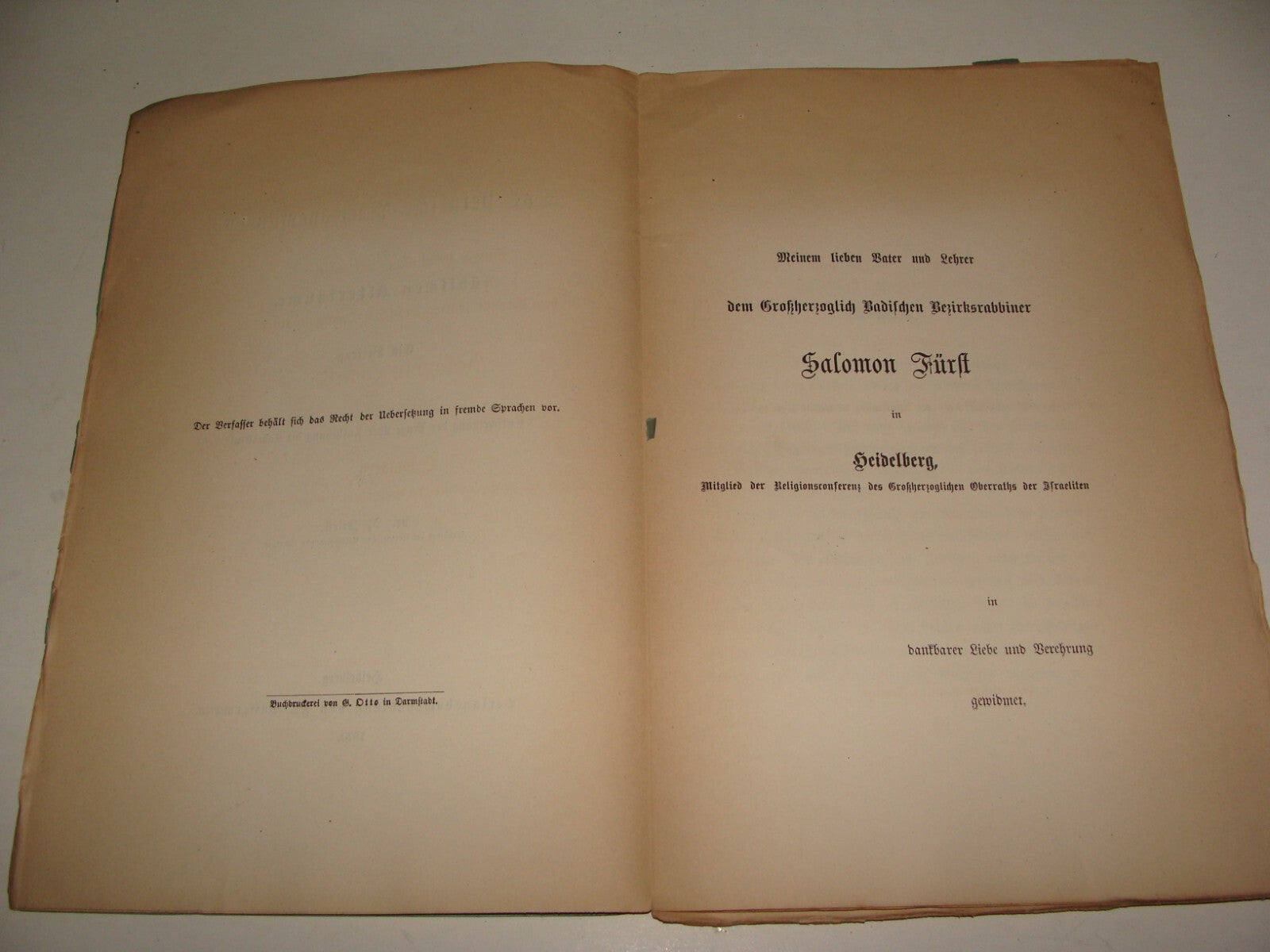 Germany Book Jewish RARE Judaica Antique 1870 German Rabbi Julius Furst History