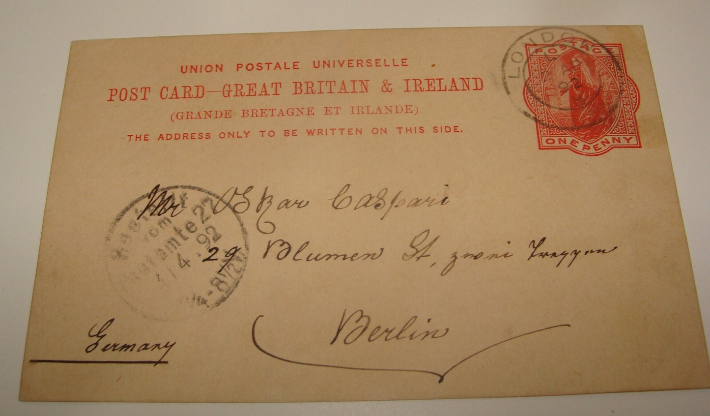 Germany 1892 Britain England London Letter Stamp Postcard To