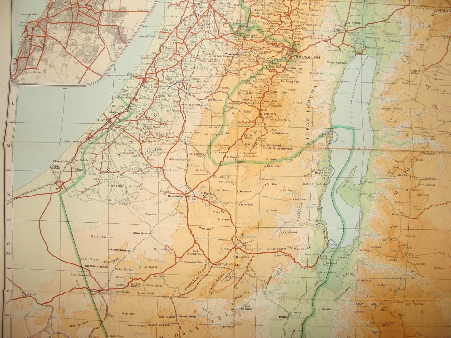 Map Jewish ISRAEL 1958 10th Anniversary Green Line 1:500,000