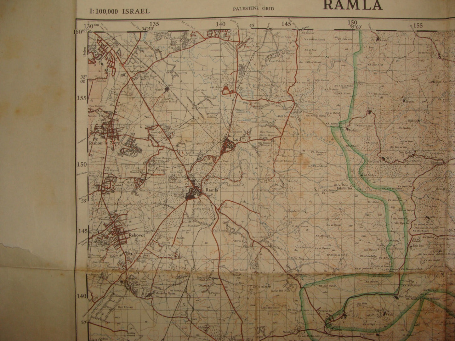 Map Palestine 1957 Israel Survey RAMLA Map Rishon Rehovot Arab Ramallah Village