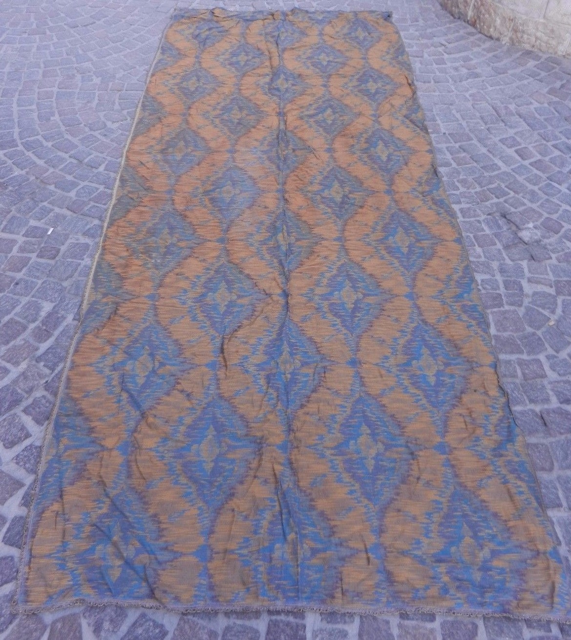 ANTIQUE CHINESE CHINA FABRIC GOLD BLUE TEXTILE #