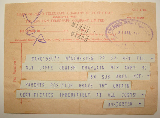 Letter Jewish Judaica WW2 1943 British Army Brigade Rabbi Jaffe Middle East