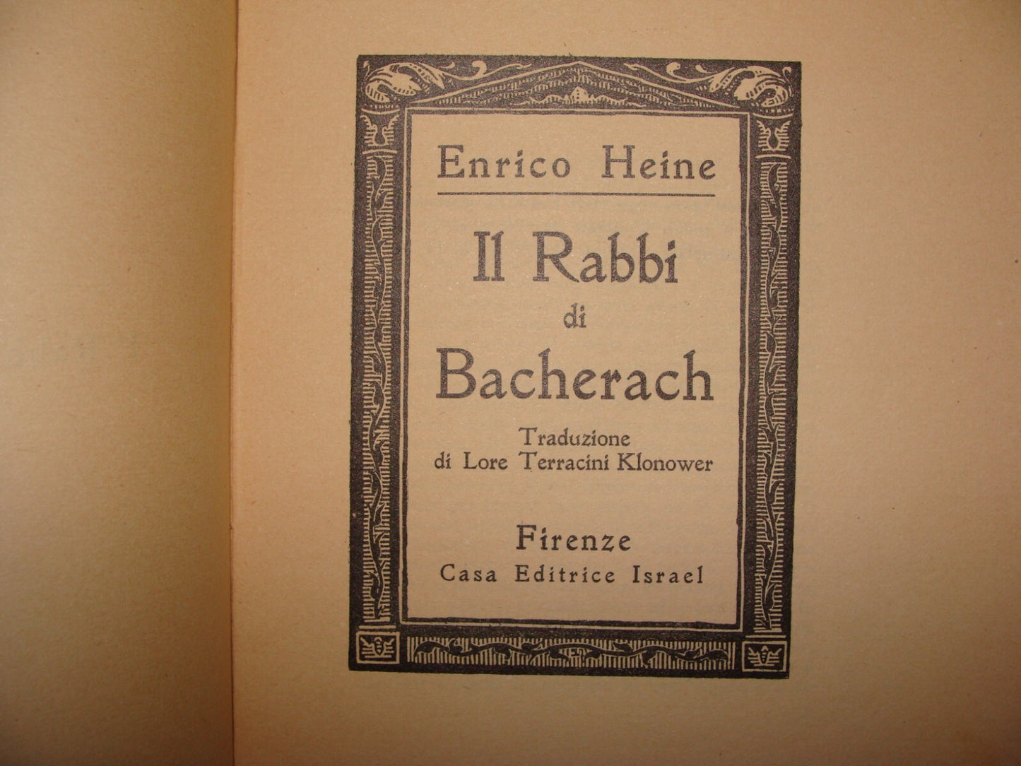 Book Jewish Judaica 1926 Heinrich Heine Bacherach Rabbi Italy Italian