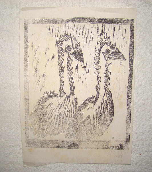 Jewish Judaica Vintage 1953 Rudi Lehmann Israel Artist Signed Woodcut Ein Hod