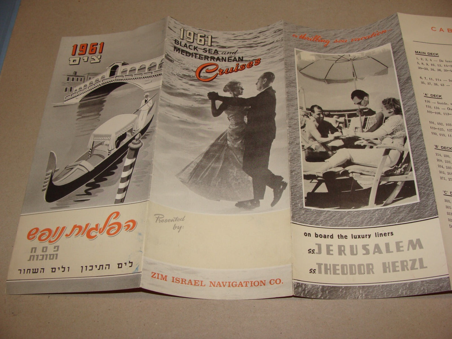 Navigation Israel Israeli 1961 ZIM Company Tour Guide Time Table Ship Cruise