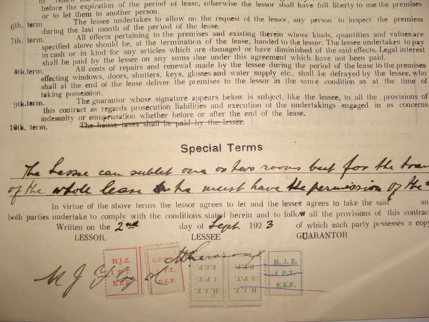 Stamp Palestine Jewish British Israel Jerusalem Jaffa Rd 1923 Lease Contract