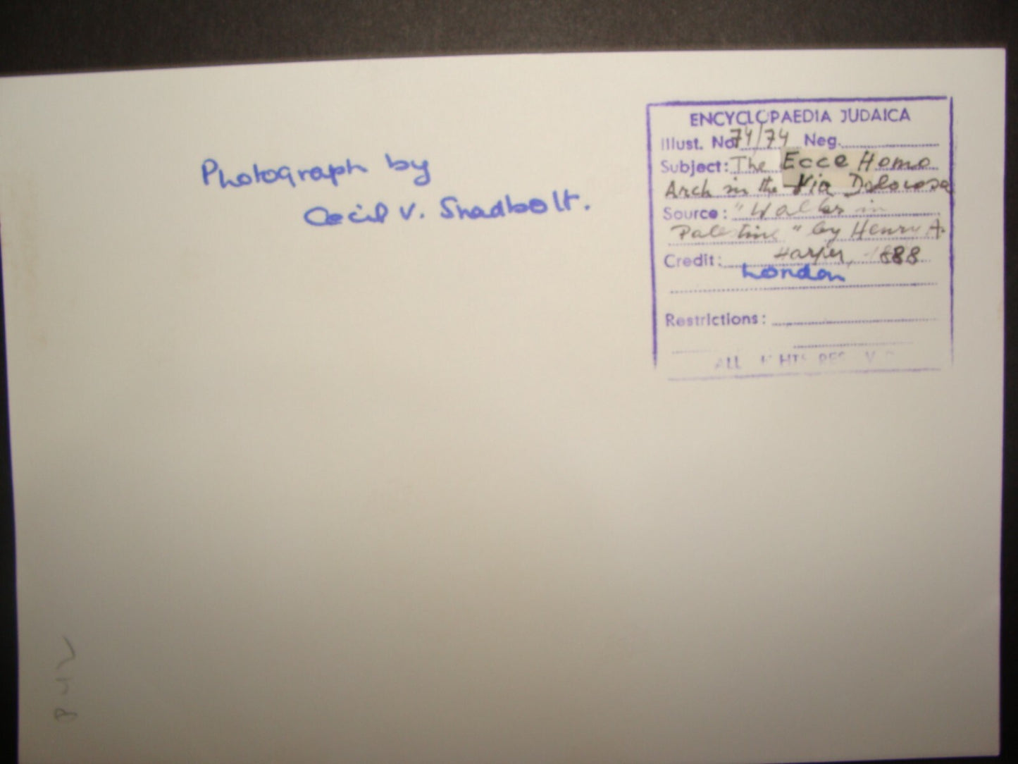 Photo Print Palestine Ad HQ CECIL SHADBOLT 1888 Jerusalem Via Dolorosa Walks in