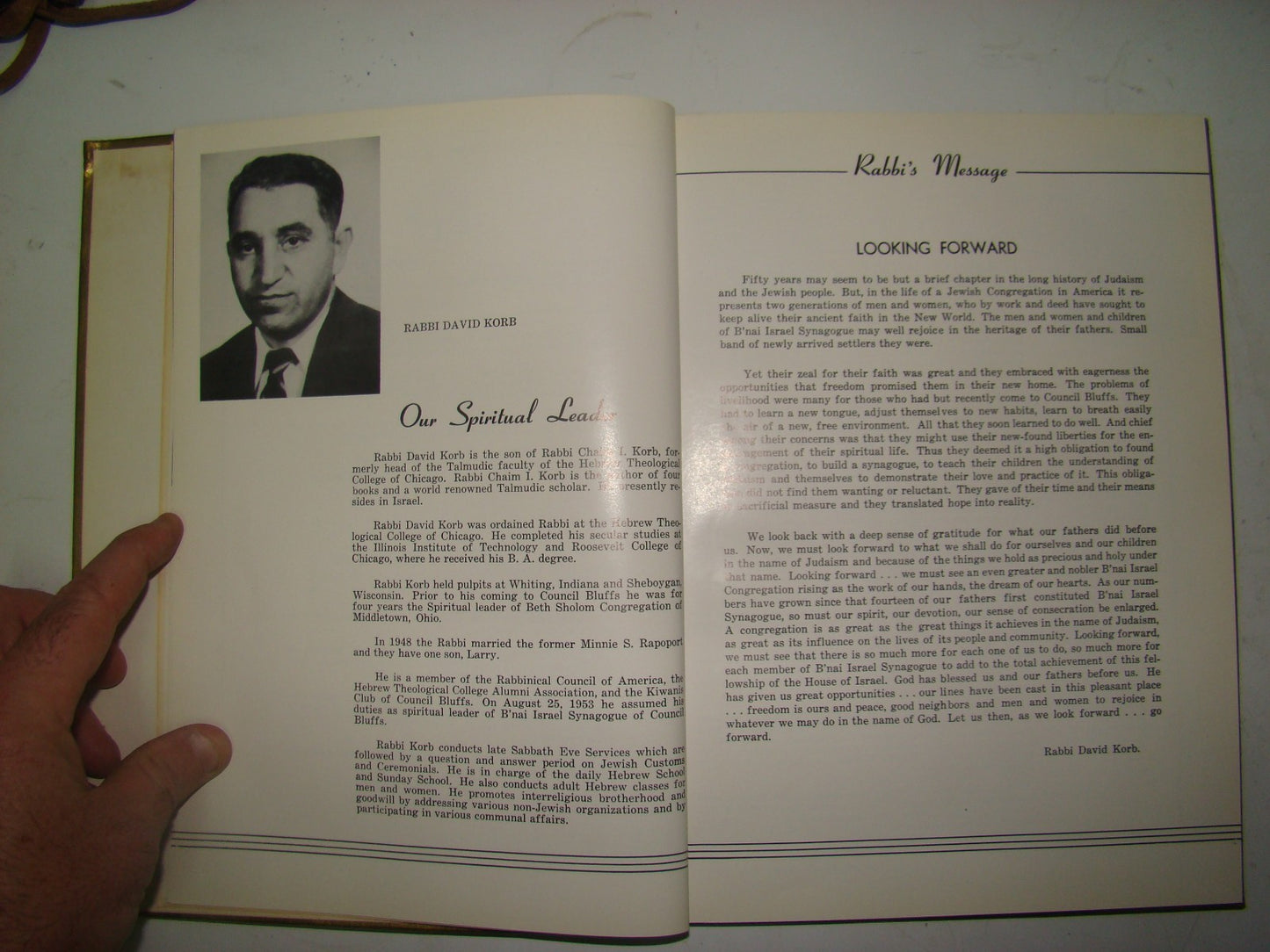 $ Book Jewish judaica rabbi 1954 Golden of B'nai Israel Synagogue American Iowa