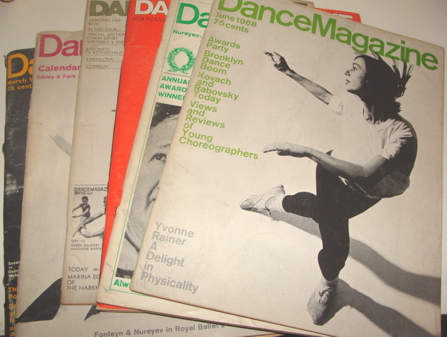 DANCE MAGAZINE 1968-69 x6 Fonteyn Nureyev Suzanne Farrell Eglevsky Yvonne Rainer
