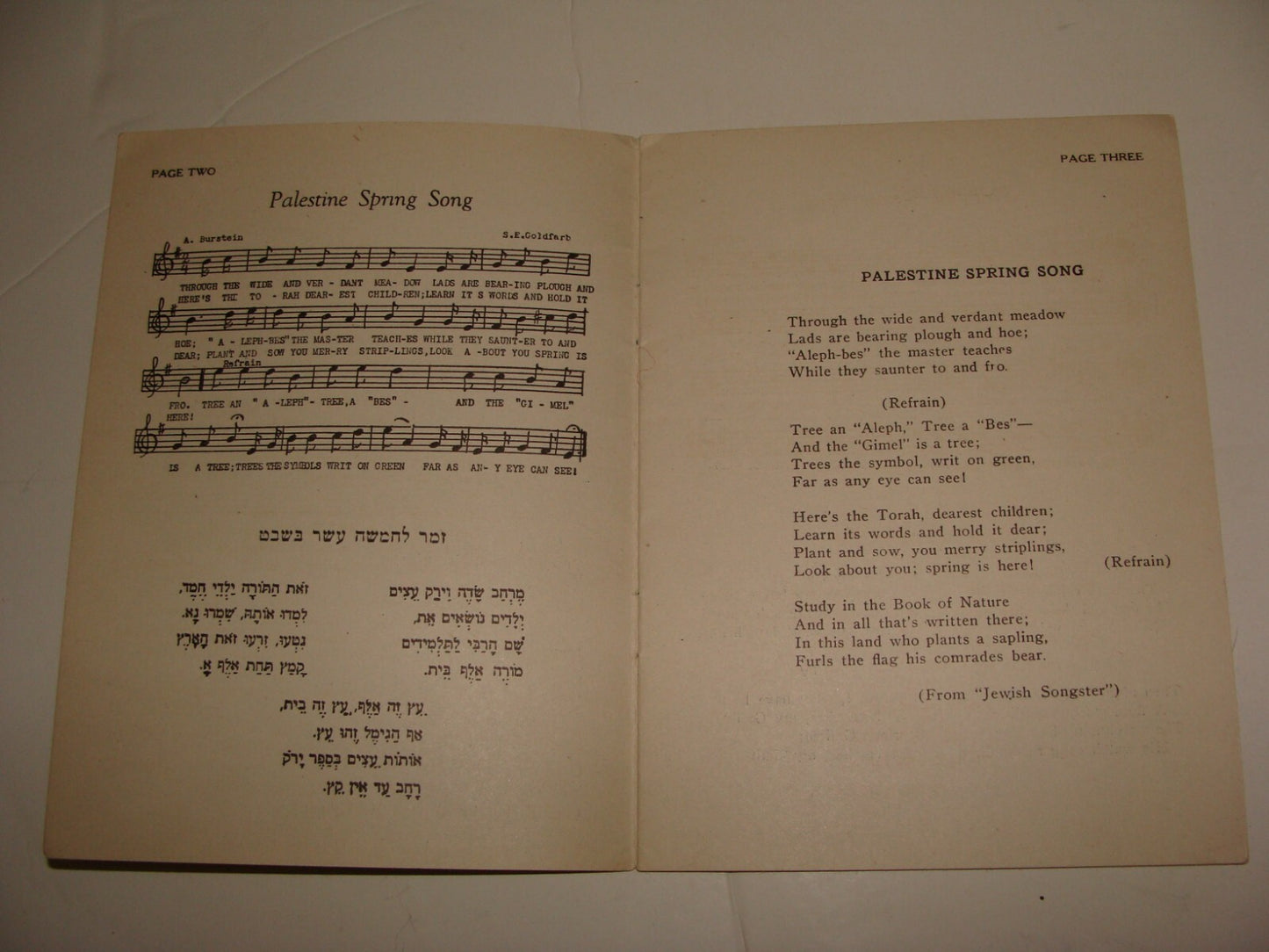 $ Book Jewish American Judaica 1928 Songs Palestine Arbor Day Tu Bishvat Zionist