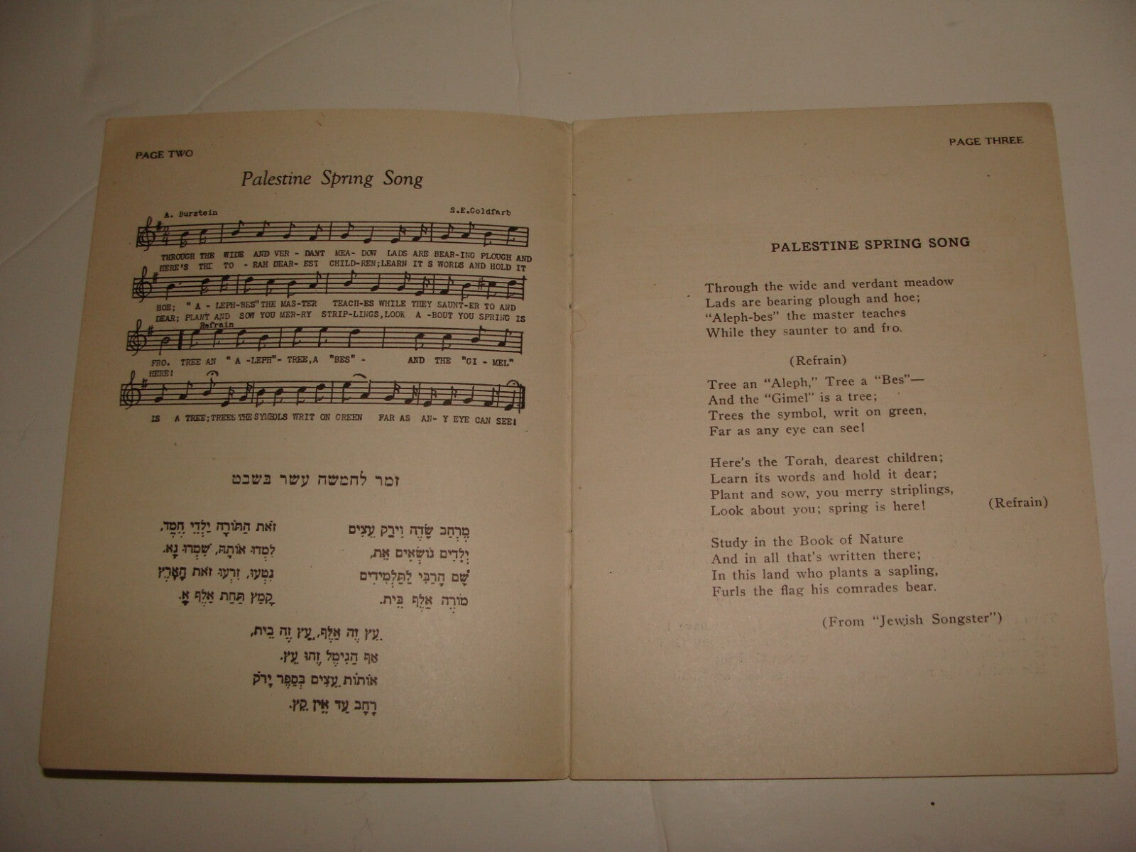 $ Book Jewish American Judaica 1928 Songs Palestine Arbor Day Tu Bishvat Zionist