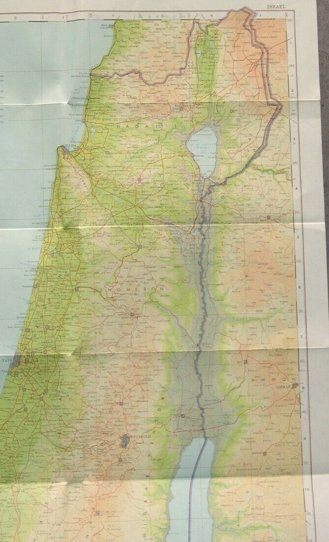 map Jewish Judaica israel israeli Cease Fire Lines Six Day War printed 1968