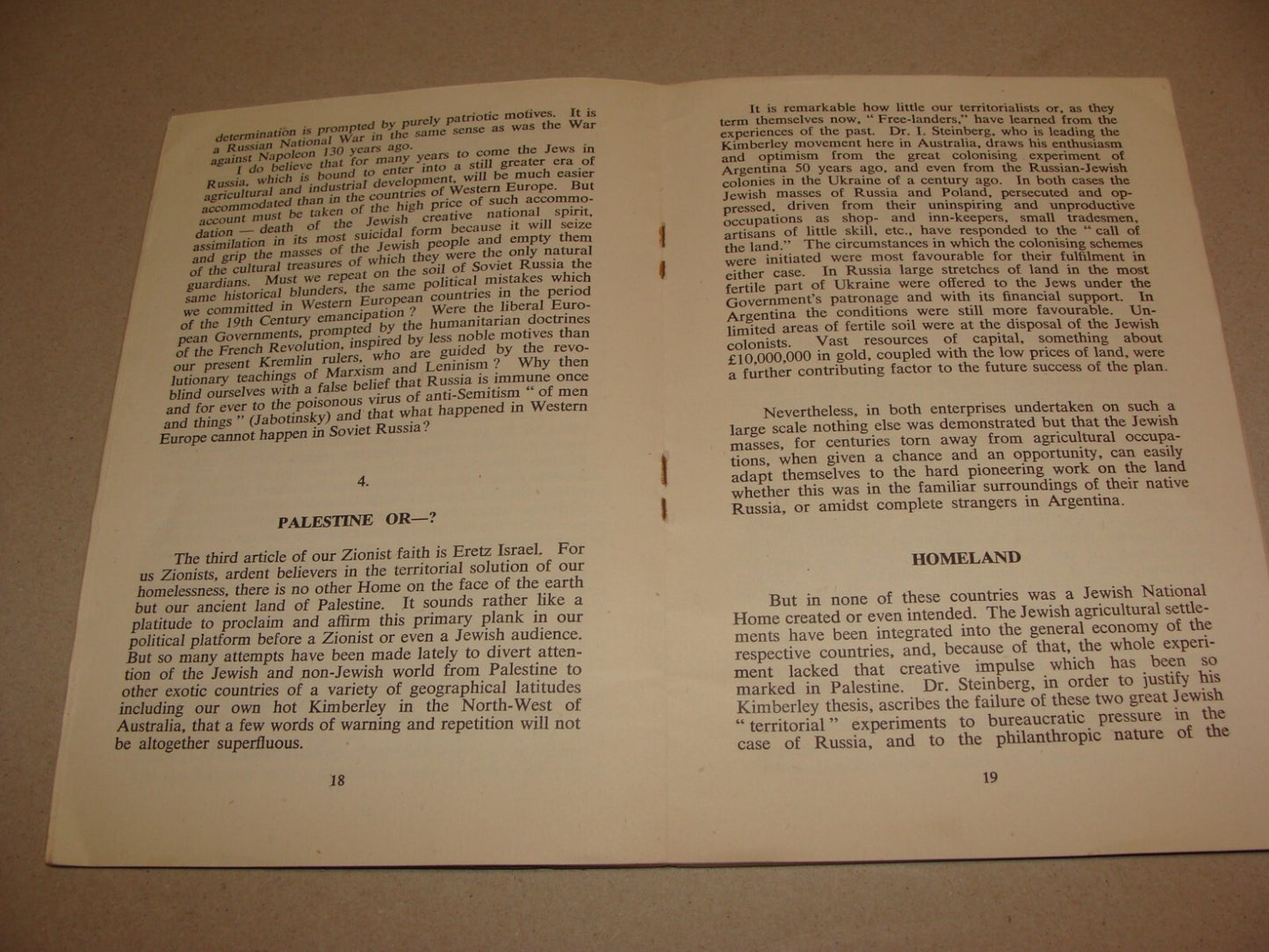 Booklet Palestine 1943 London Zionism Present Tasks Post War Aims Zionist Israel