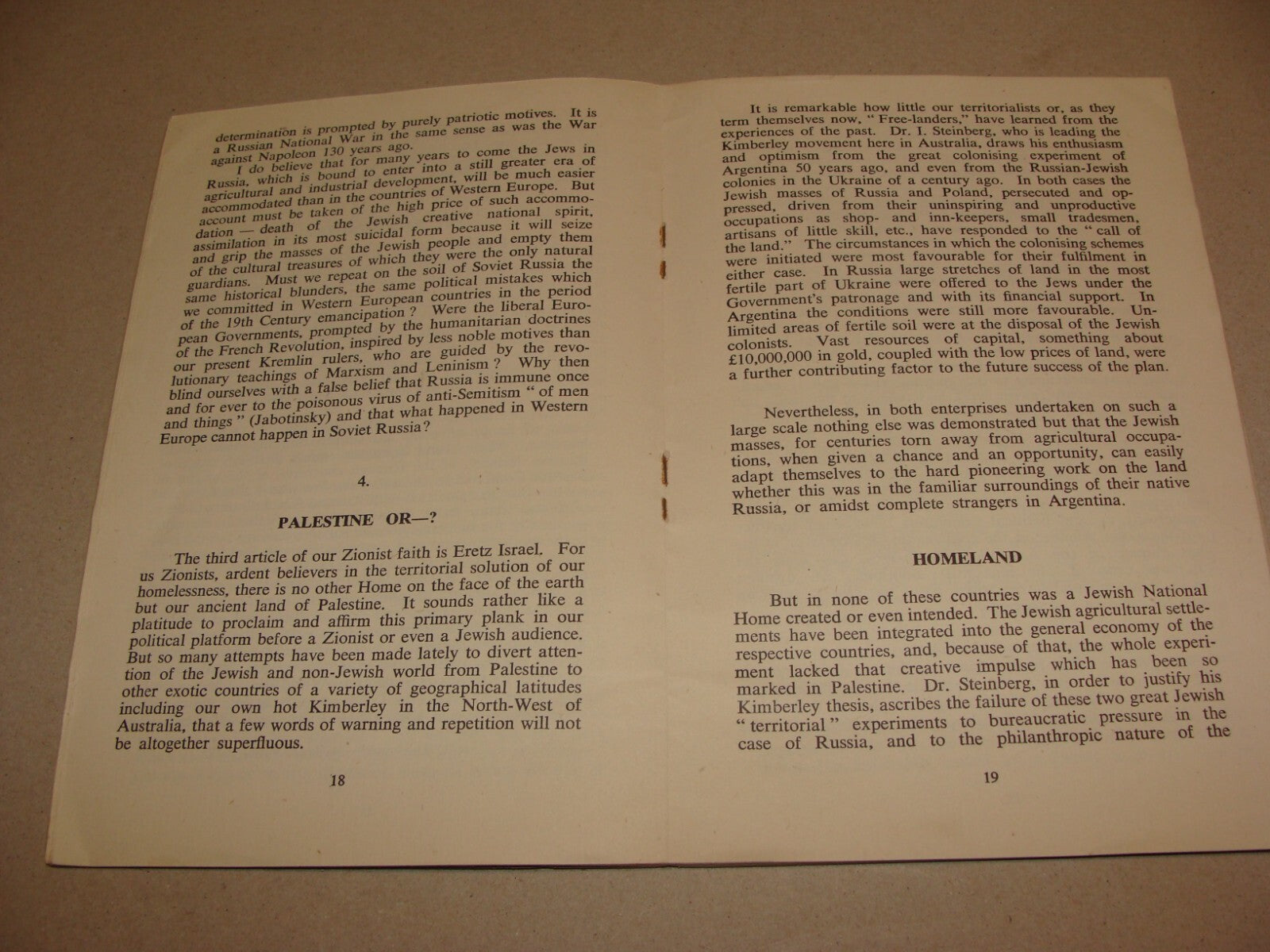 Booklet Palestine 1943 London Zionism Present Tasks Post War Aims Zionist Israel