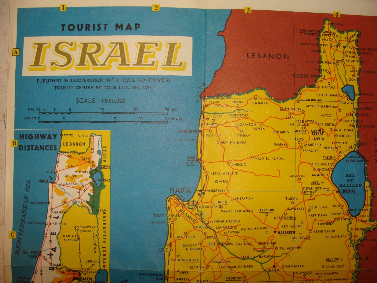 Map Israel 1950s-60s Tourist Pre Six Day War Lines PILGRIM Holy Land