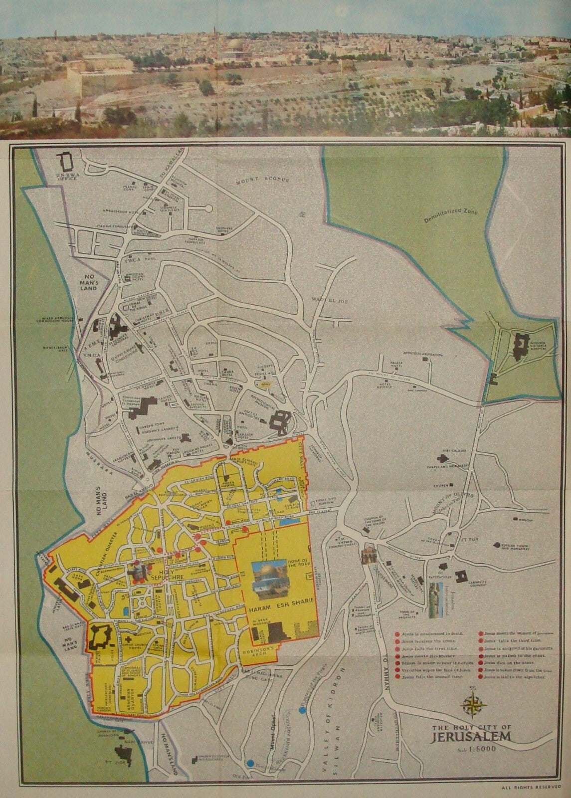 Map Israel "NO MANS LAND" JORDAN JERUSALEM Pre 1967 Six Day War Guide Brochure