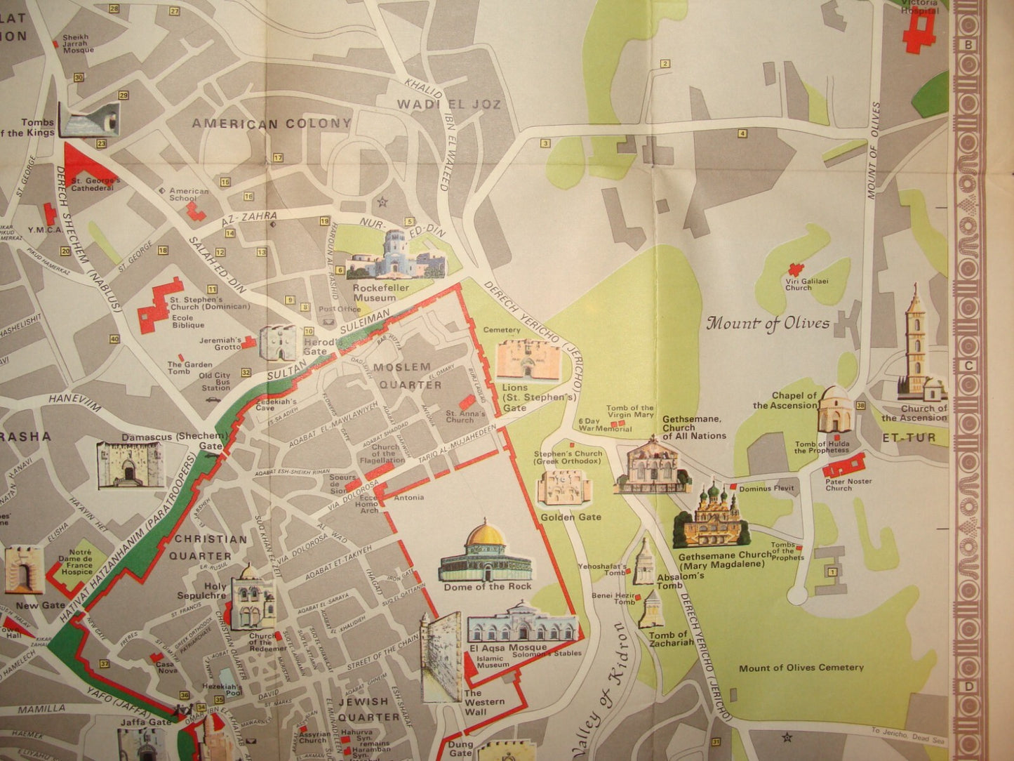 Map Jewish Judaica 1969 Israel Hebrew JERUSALEM Post Six Day War Color Guide