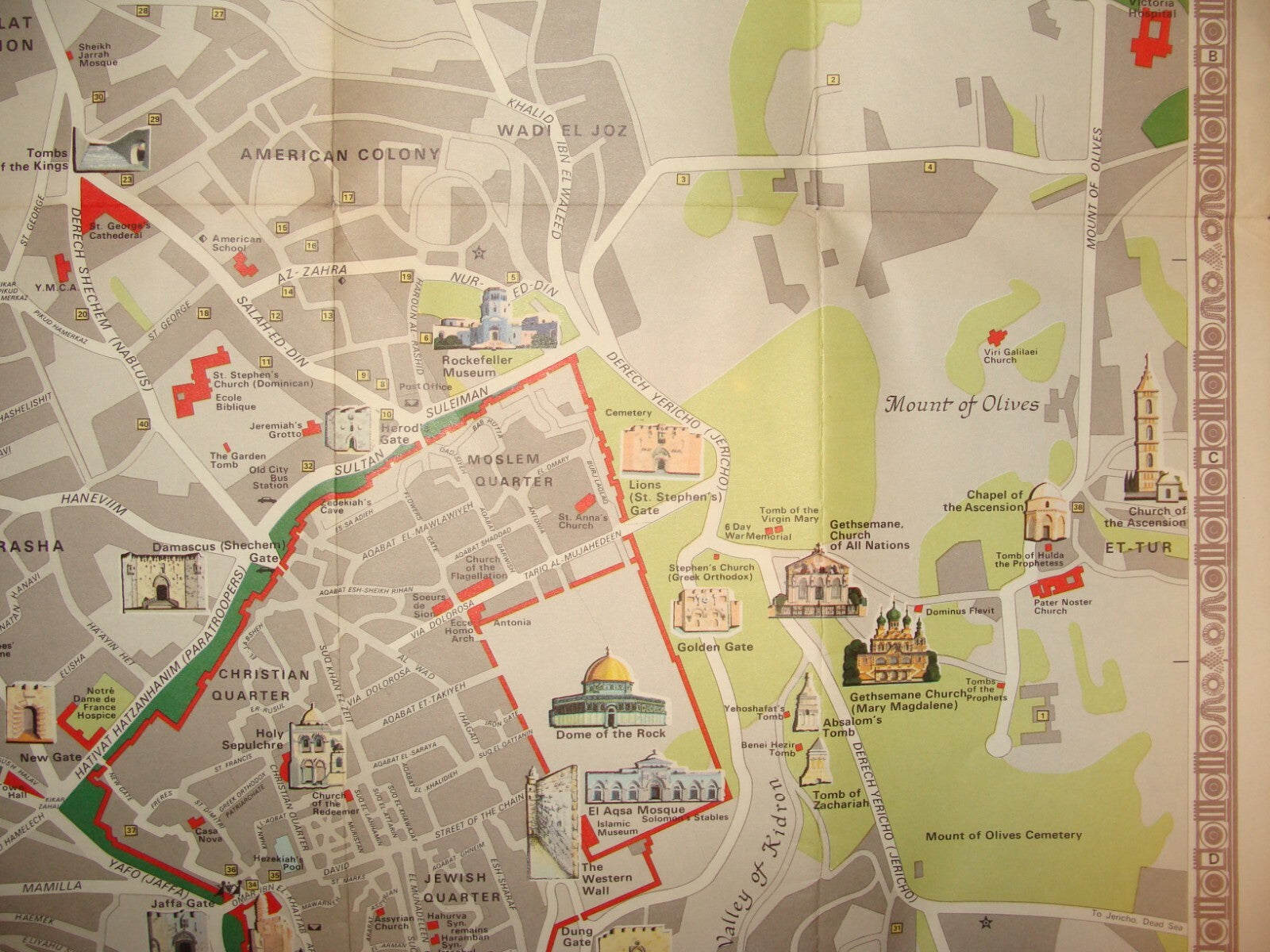 Map Jewish Judaica 1969 Israel Hebrew JERUSALEM Post Six Day War Color Guide