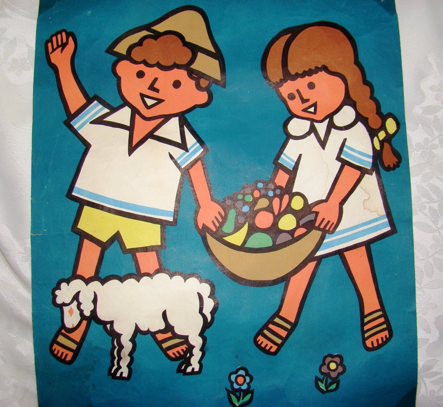 poster Jewish judaica Shavuot kibbutz kkl jnf early israel french written kids