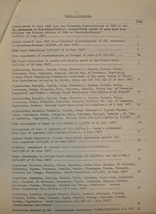 Document Palestine 1967 Six Day War United Nations Israel JERUSALEM Jewish Arab