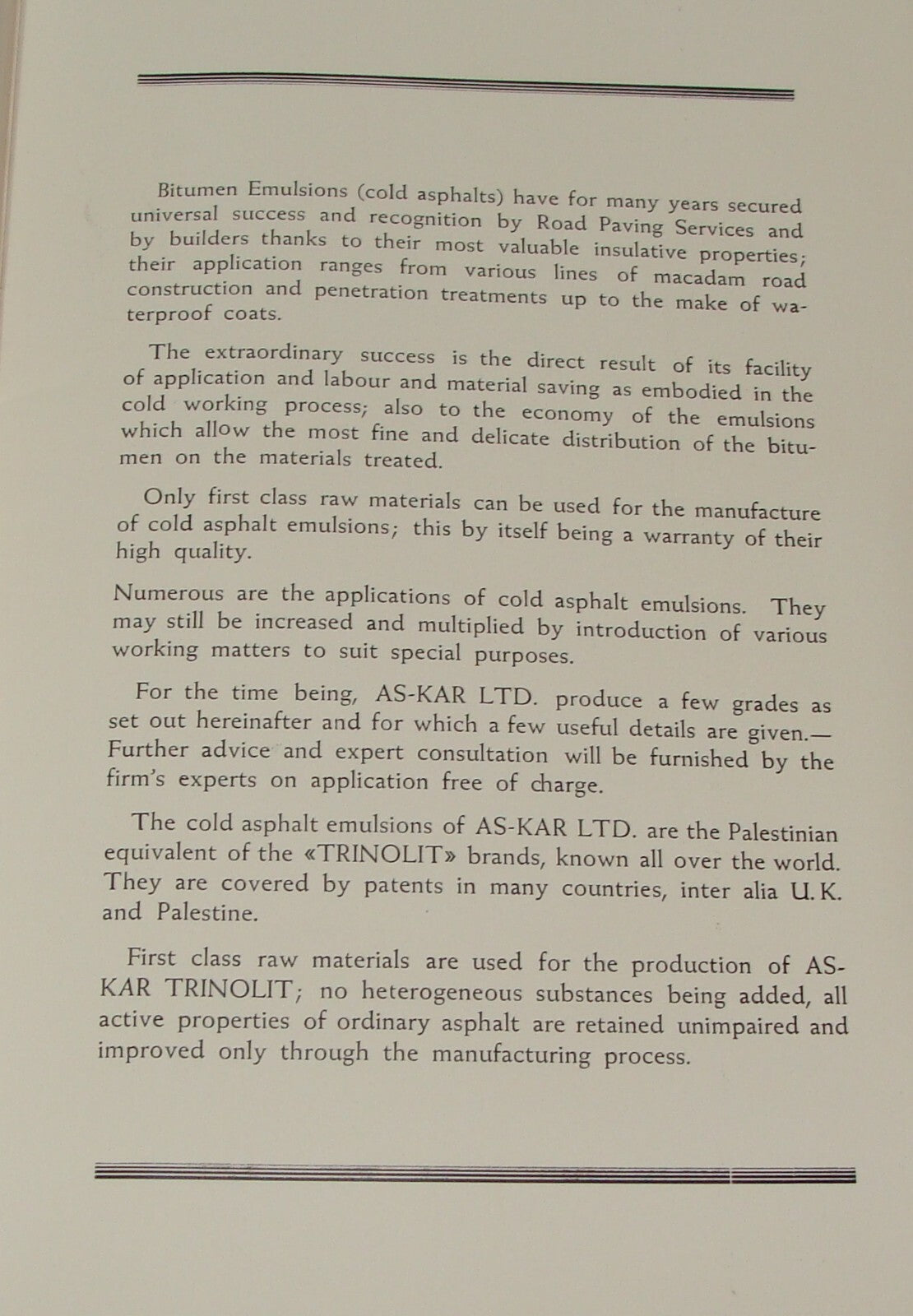 Ad Palestine Israel Israeli AS-KAR Road Construction Company Brochure Haifa