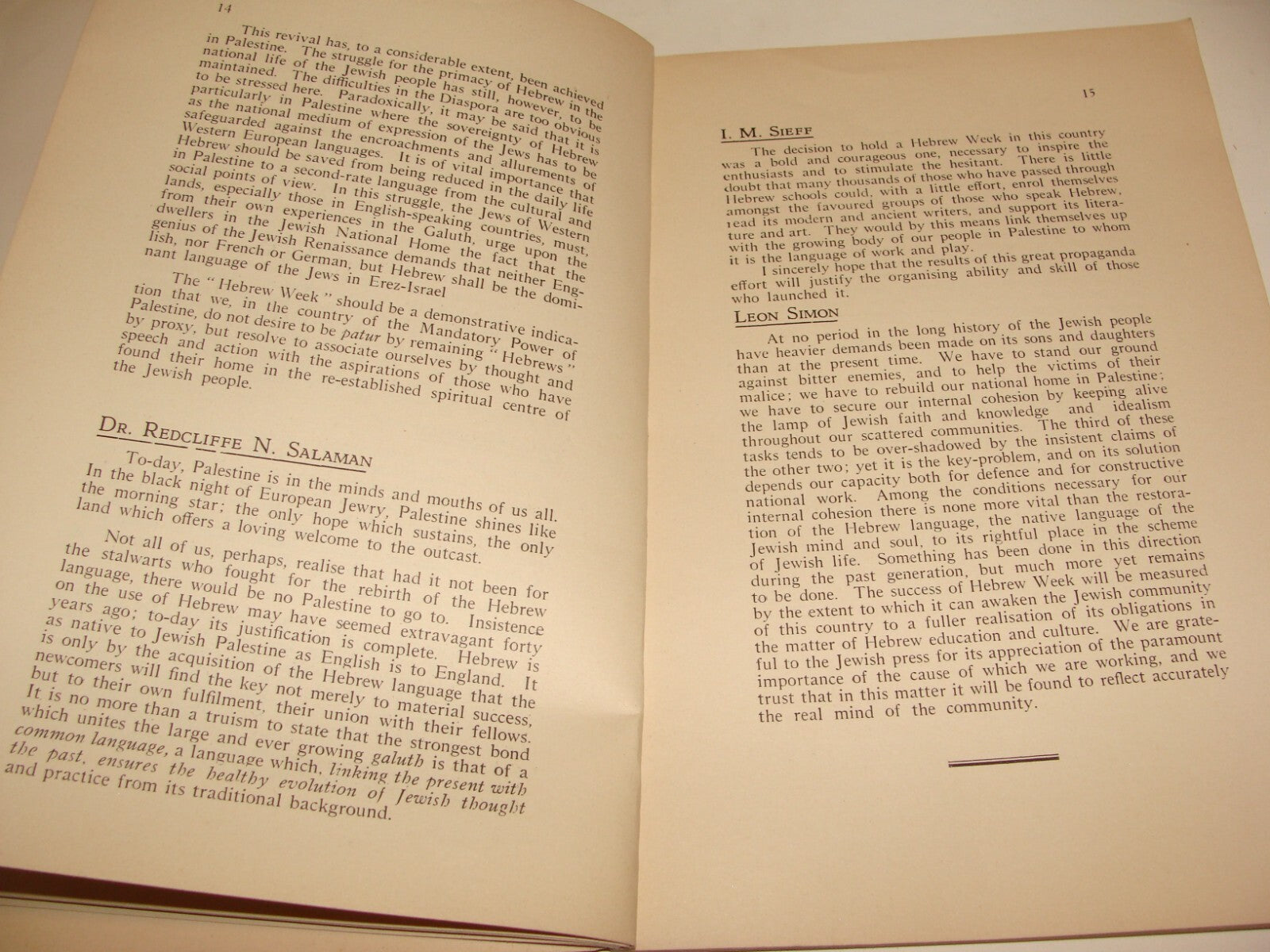 Pamphlet Jewish 1937 Judaica London Brit Ivrit Hebrew Week Zionist English