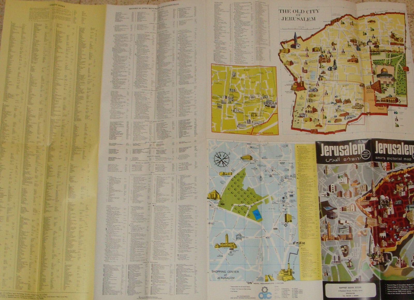 Jewish Judaica Israel JERUSALEM Pictorial Map Amir Publishing 1980 Guide