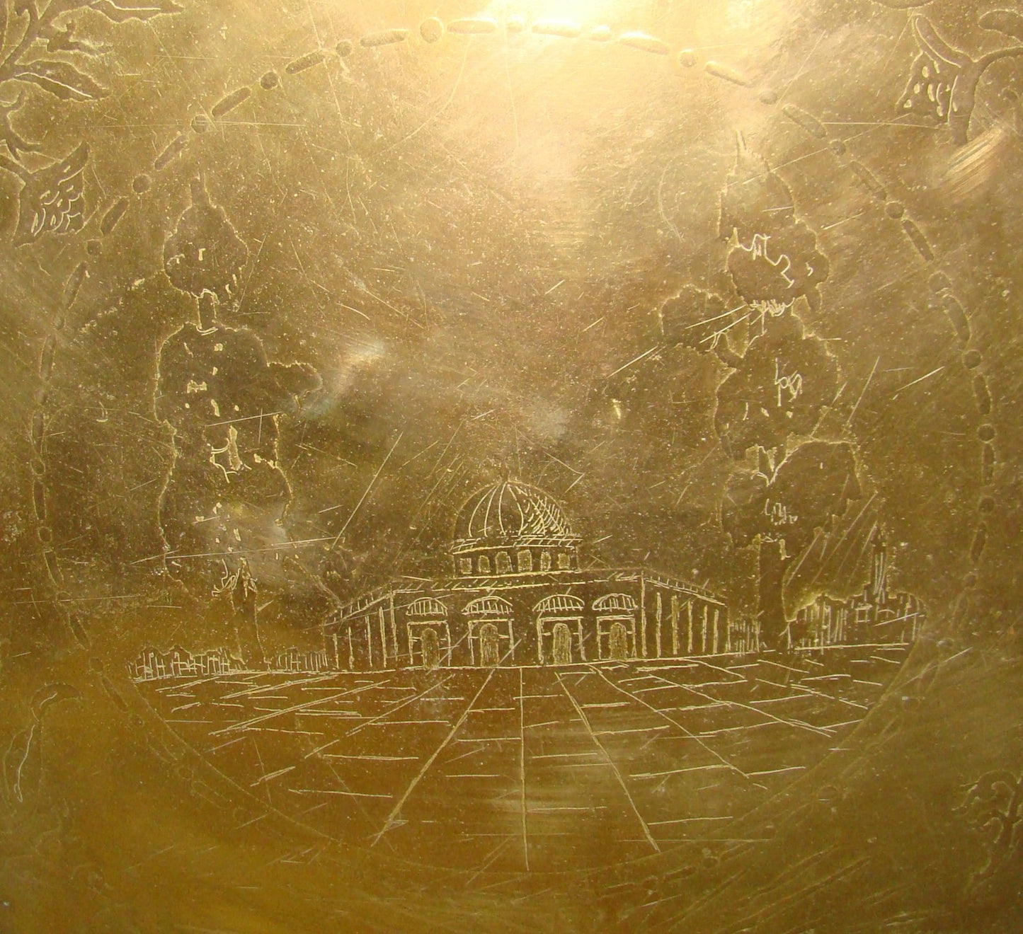 Jewish Judaica Rabbi Burnt Brass Plate Tray Temple Probably Bezalel Art