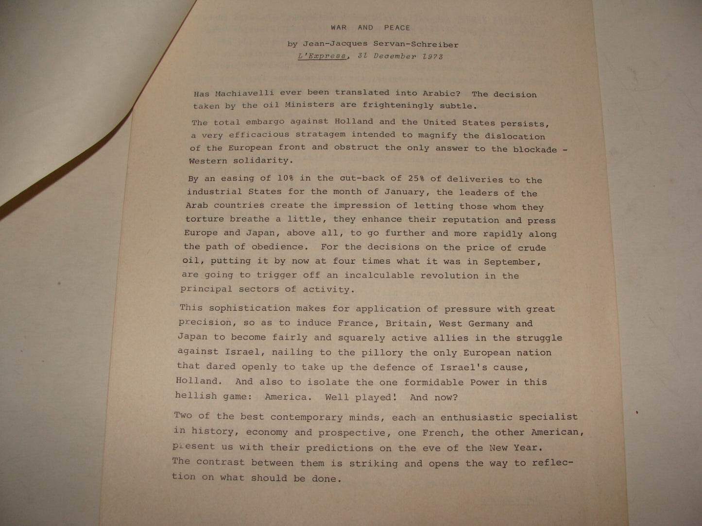 Jewish Judaica 1974 Israel Post Yom Kippur War Article Arab Israeli Analysis