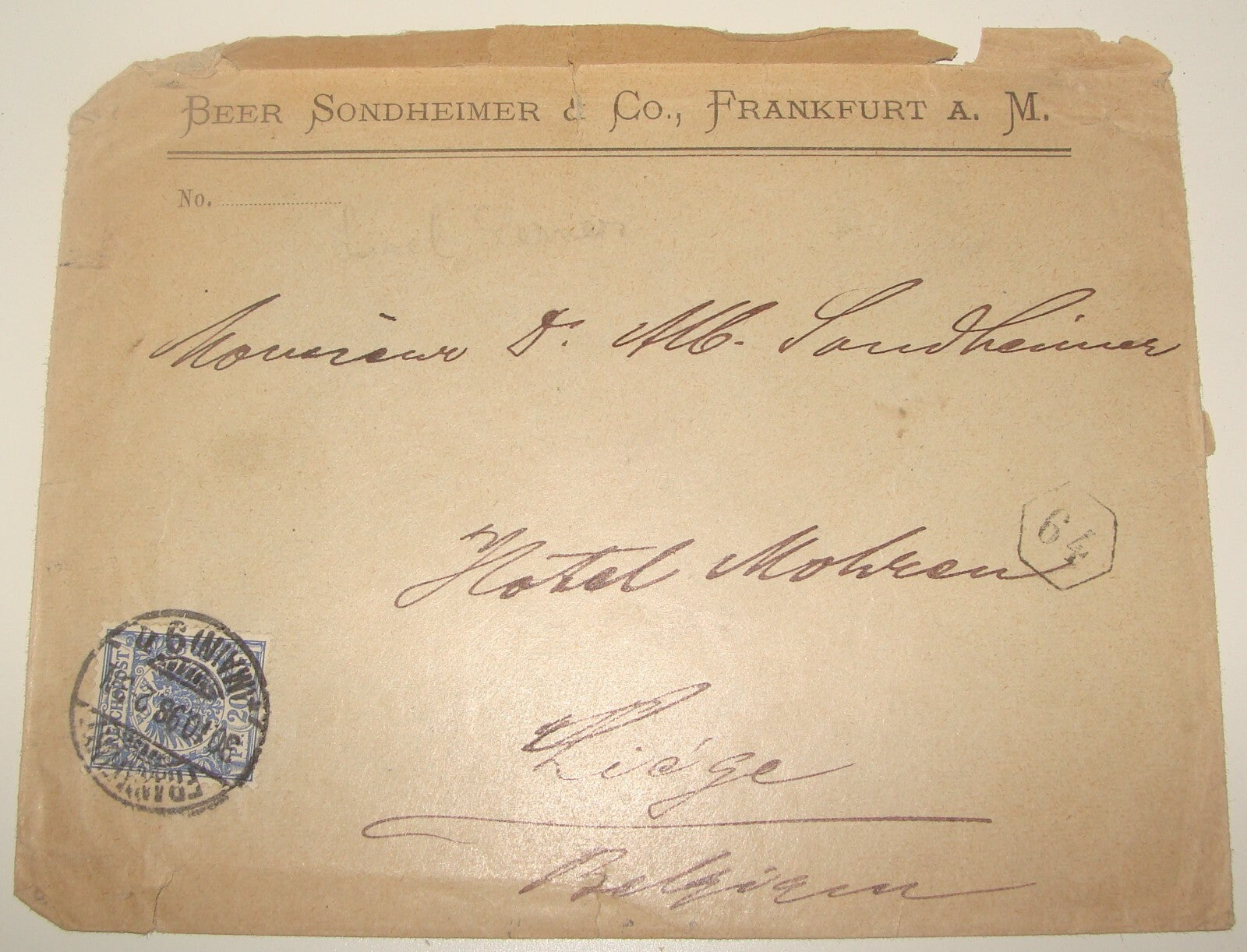 Germany BEER SONDHEIMER & CO German   Frankfurt Cover Stamp 1898