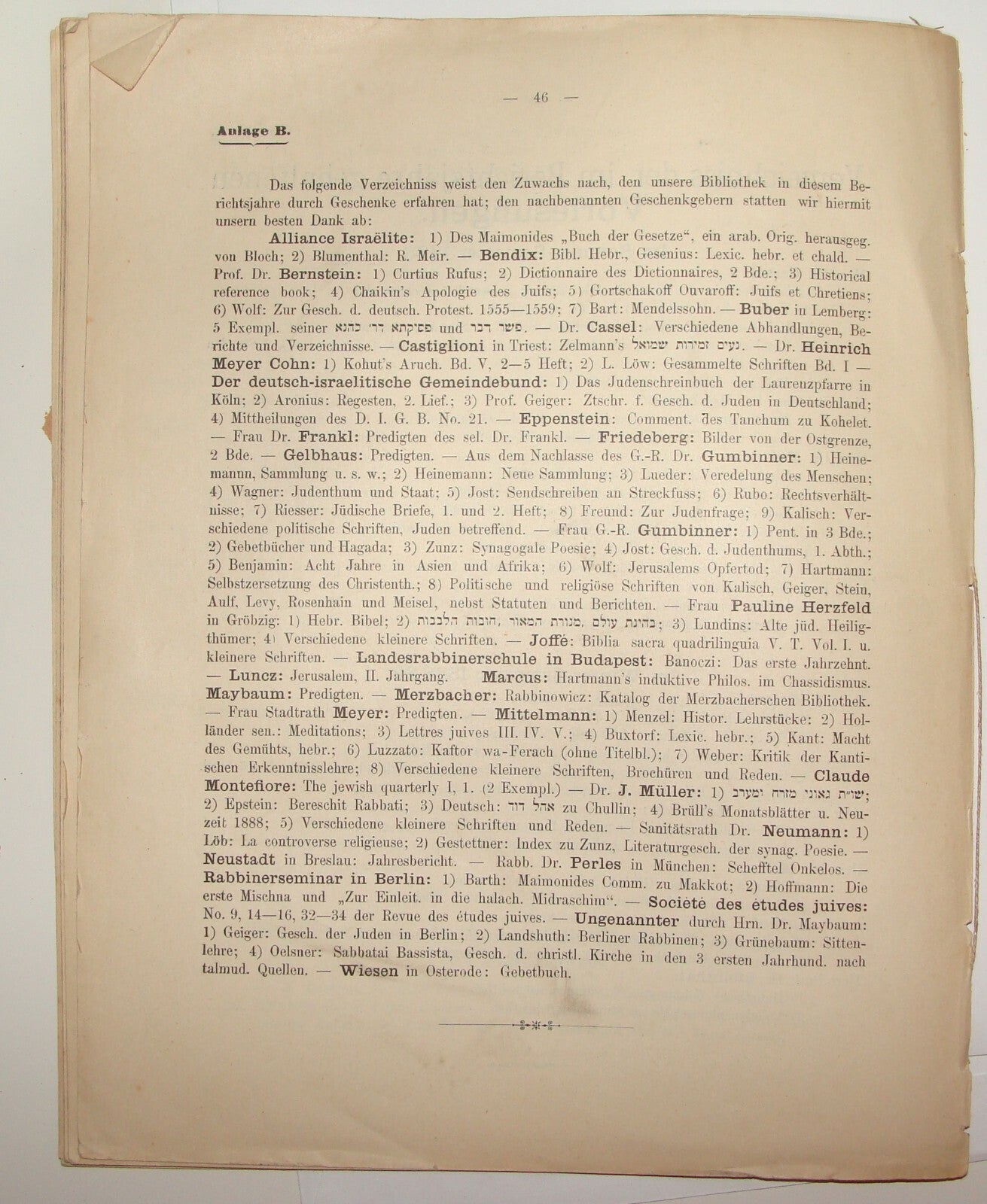 Germany Booklet Jewish RARE Judaica Antique 1889 German Berlin Rabbi University