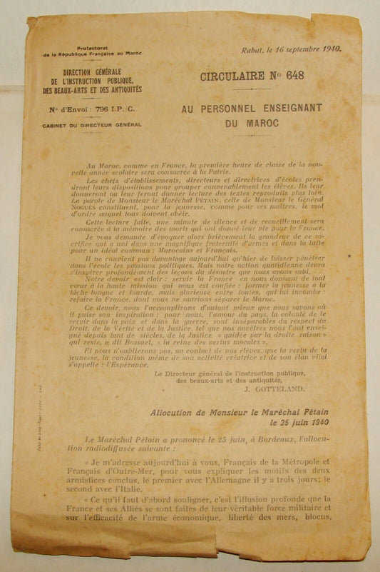 1940 Morocco Moroccan Rabat French Direction Public Education Art Antique School