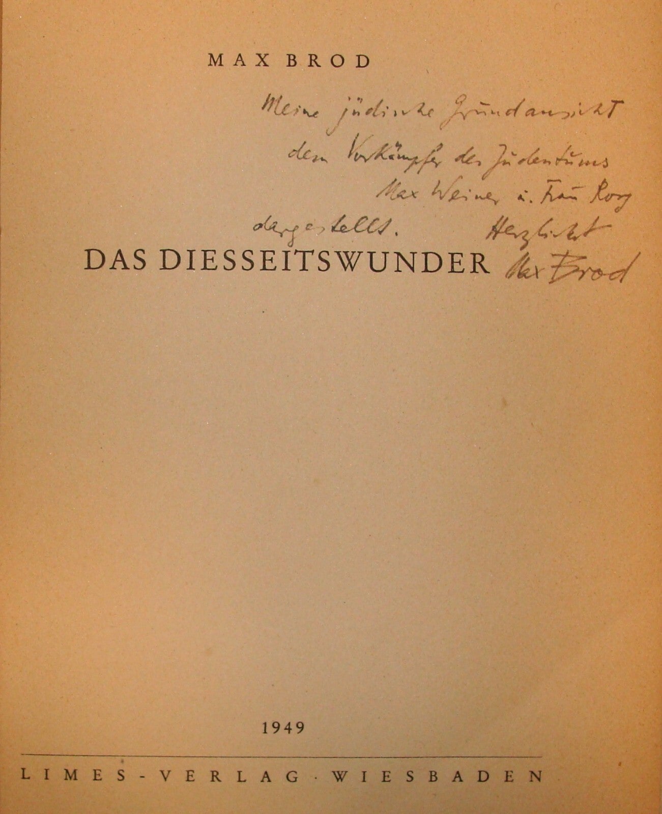 Germany Book Jewish Judaica MAX BROD SIGNED German