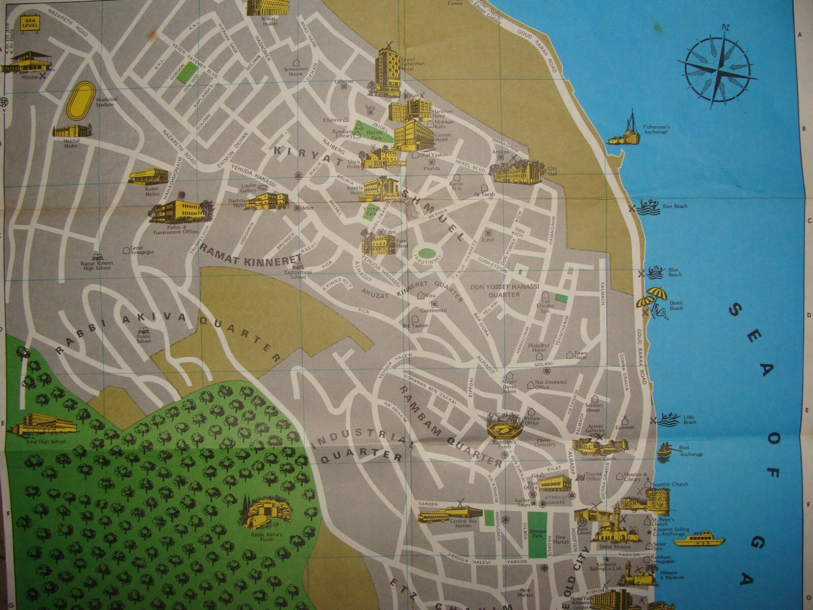 $ Map Jewish 1972 Israel TIBERIAS Tiberius Pictorial Guide Brochure Bank Leumi