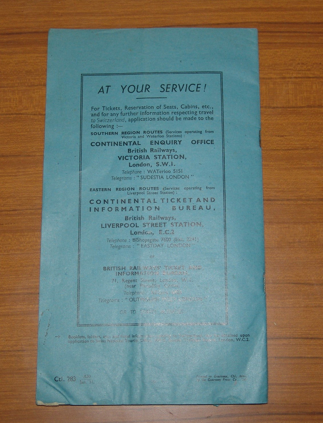 British Railways Winter 1950/1 Handbill Switzerland Services & Fares Timetable