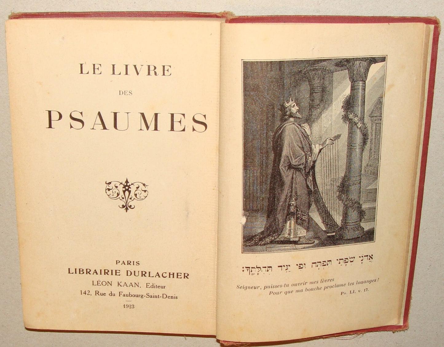 Book Jewish Judaica 1923 France Hebrew French Paris PSALMS Tehilim Prayer