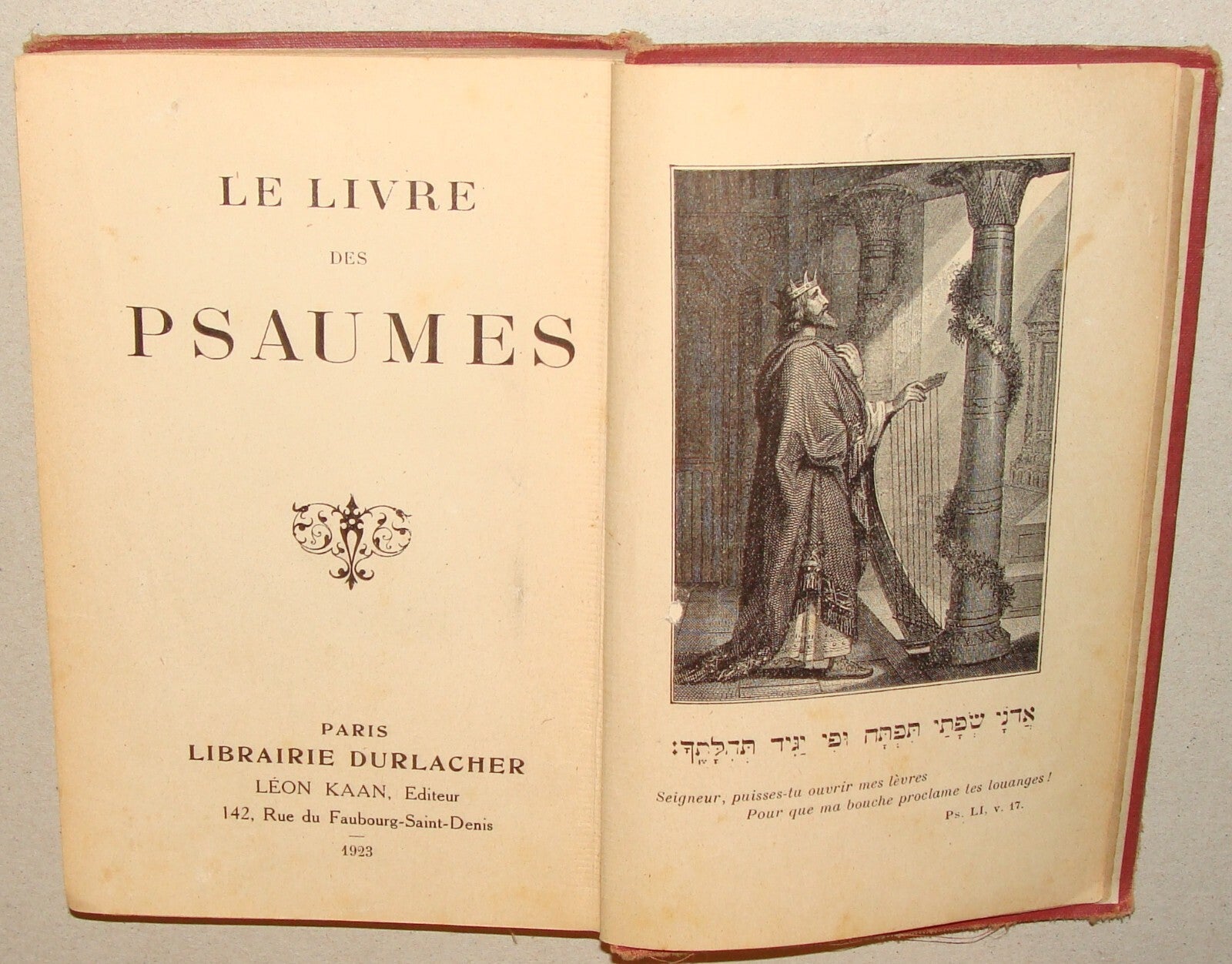 Book Jewish Judaica 1923 France Hebrew French Paris PSALMS Tehilim Prayer