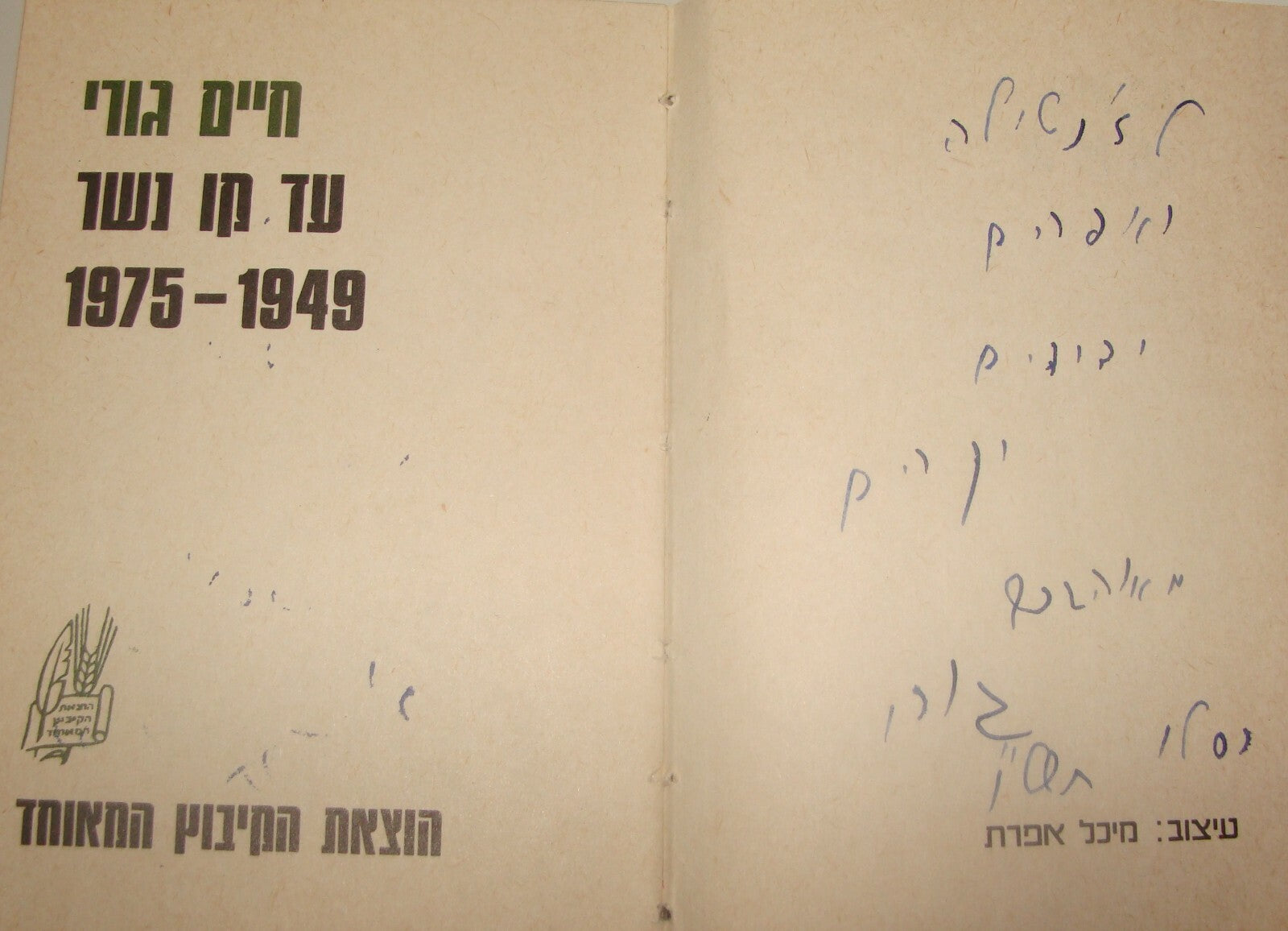 Book Israel Israeli Hebrew Poetry Author HAIM GOURI SIGNED To EFRAIM BROIDO 1976