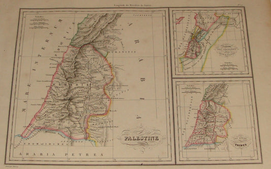 ANTIQUE c. 1837 Malte Brun Map PALESTINE Israel Biblical Tribes Bible Engraved