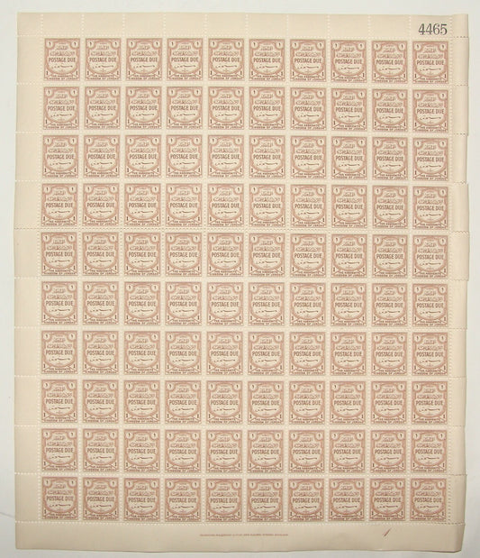 JORDAN 1958 POSTAGE DUE BRADBURY WILKINSON PRINTING FULL SHEET OF 100