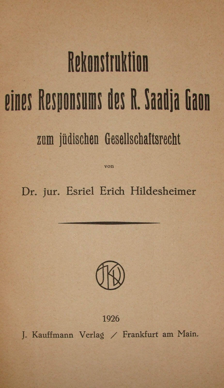 Germany Ad Jewish Judaica 1926 German Hildesheimer on Rabbi Saadia Gaon
